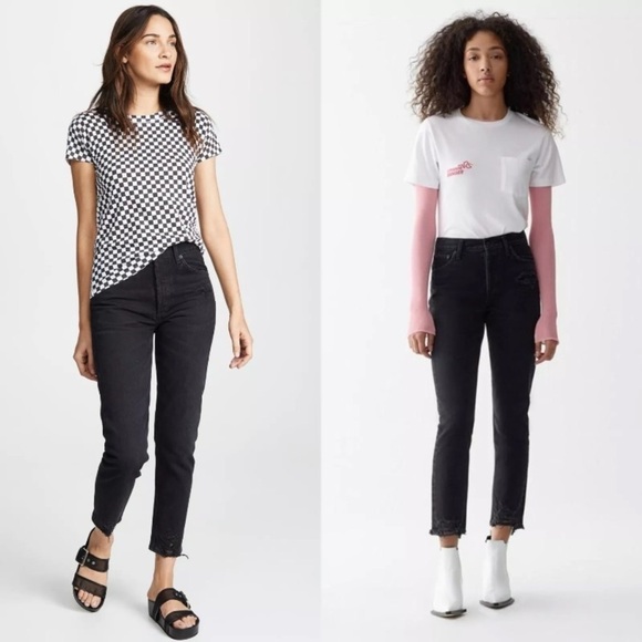 Agolde Jamie high rise jeans size 27 distressed Black Wash Classic Tapered Denim - Picture 1 of 16